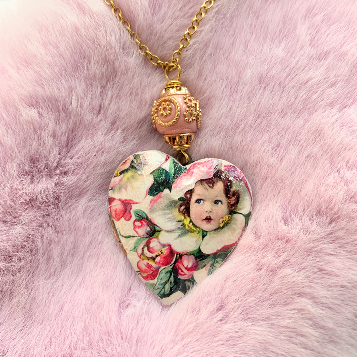 Lenora Dame Cherub Heart Locket Necklace